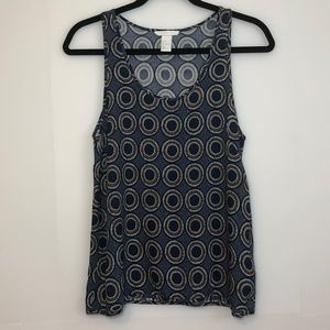 H&M Sleeveless Blouse Blue White Orange Circles 4
